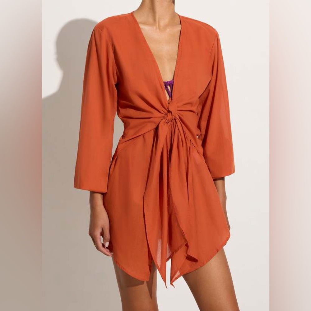Faithfull The Brand Mantra Dress Cover Up Front Tie in Rust